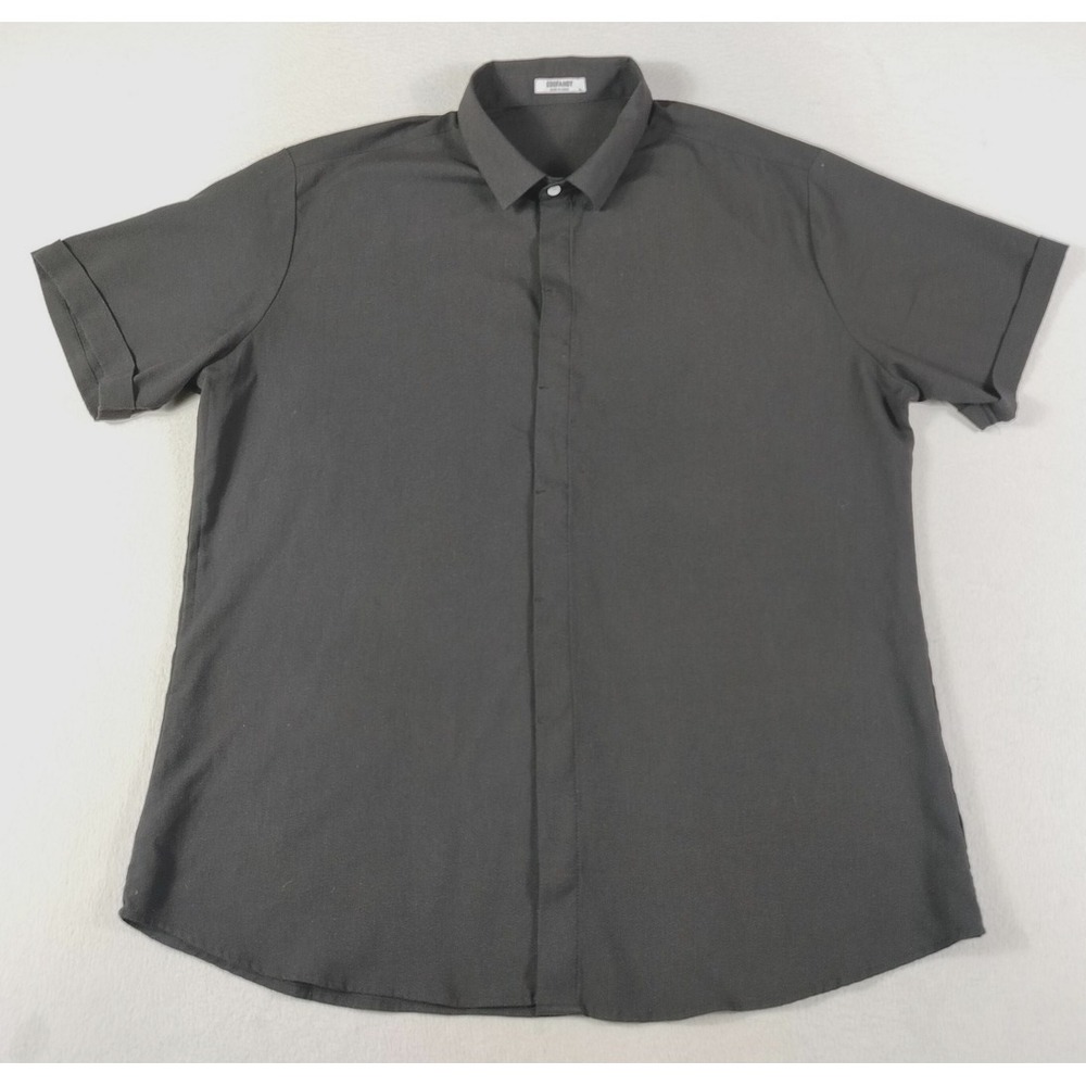 Coofandy Shirt Mens XL‎ Black Linen Rayon Short Sleeve Button Up Casual Summer